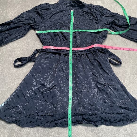 Anthropologie Dress Womens Medium Petite Blue Mini Jacquard High Collar Belted - Picture 9 of 11